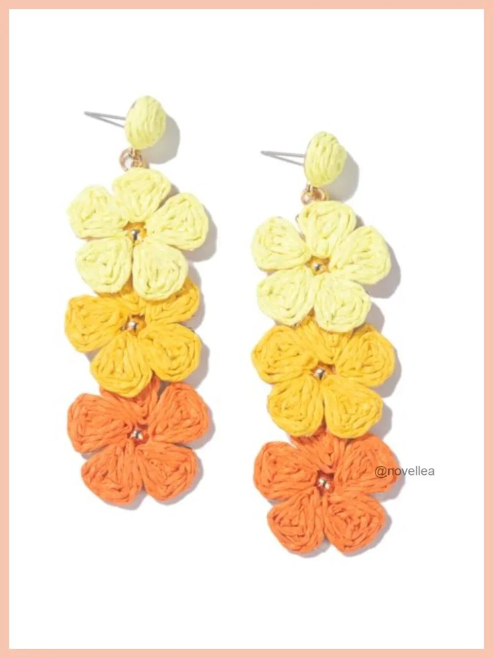 Raffia Flower Drop Earrings Handmade Boho Statement Dangle Jewelry
